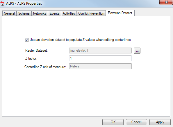 Raster dataset configured as elevation dataset in ALRS properties