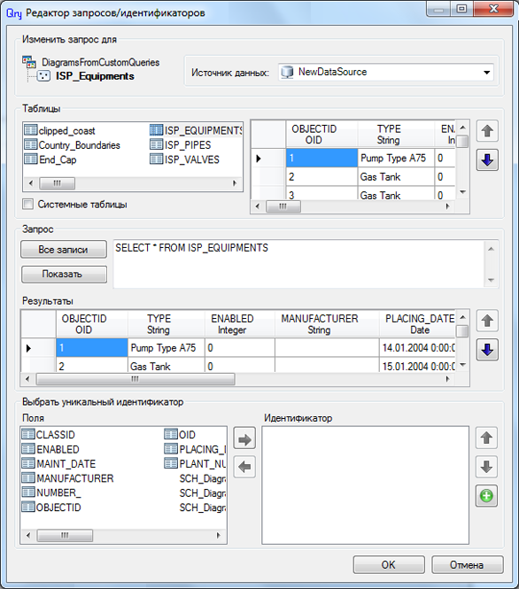 Диалоговое окно Запрос/Редактор Идентификатора—область запроса