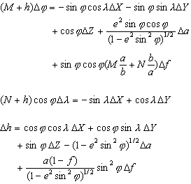 Пример уравнений метода Молоденского