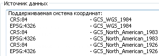 Поддерживаемые подслоем WMS системы координат перечислены на вкладке Источник (Source) диалогового окна Свойства слоя (Layer Properties).