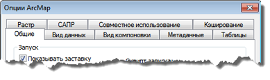 Закладки окна Опции ArcMap