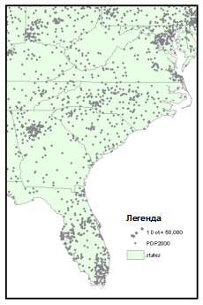 Карта населения США, использующая точечный способ
