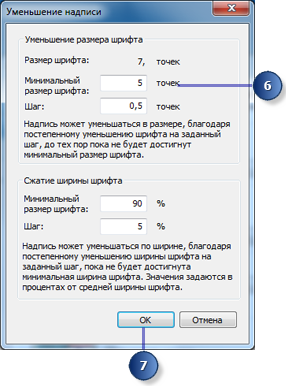 Диалоговое окно Уменьшение надписи