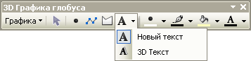 Инструменты 3D Текст и 2D текст из ниспадающего меню Новый текст на панели инструментов 3D Графика глобуса