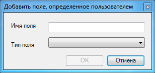 Диалоговое окно Добавить поле, определенное пользователем (Add New User Defined Field)