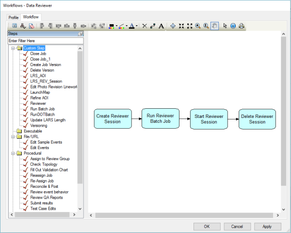 Рабочий процесс Workflow Manager, в котором используются настраиваемые шаги и токены Data Reviewer