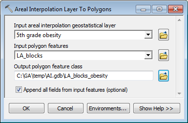 Диалоговое окно инструмента Слой пространственной интерполяции в полигоны