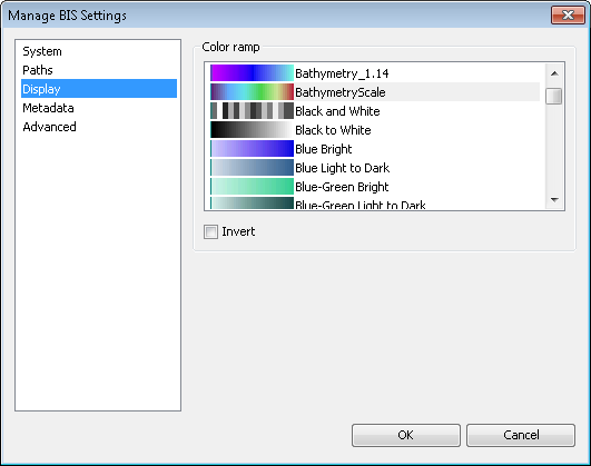 Manage BIS Settings dialog box Display pane