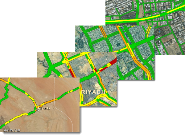 Отображение состояния трафика изменяется при увеличении масштаба карты