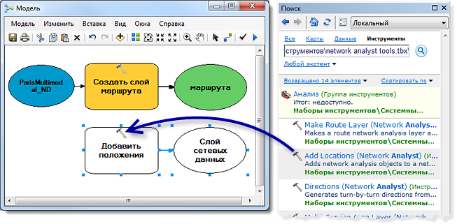 Перетаскивание в модель инструмента Добавить положения