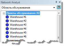 Перечень пунктов обслуживания в окне Network Analyst