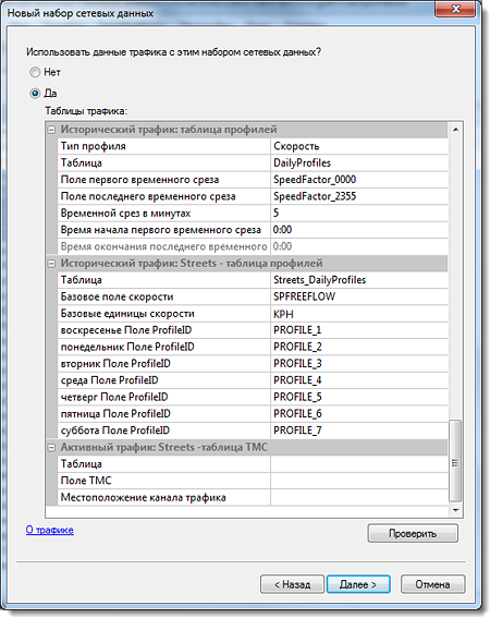 Настройки данных истории трафика