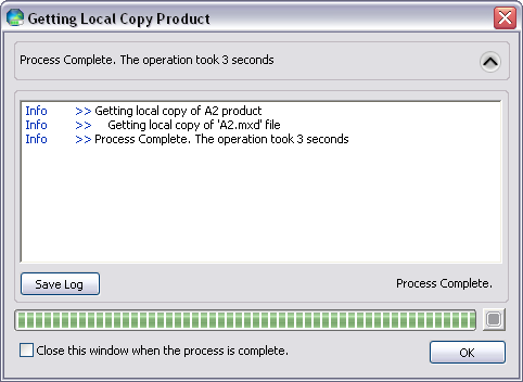 Getting Local Copy Product dialog box with progress information