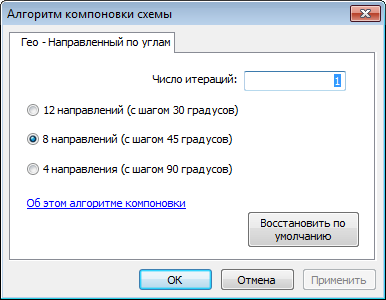 Диалоговое окно Алгоритм компоновки схемы (Schematic Layout Algorithm) со вкладкой свойств Гео — направленный по углам (Geo - Angle Directed)