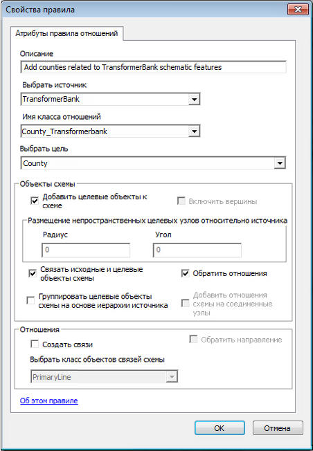 Задается страница Отношения (Relationship), предназначенная для добавления округов, связанных с объектами схемы TransformerBank