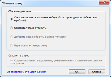 Стандартный компоновщик на основе пользовательских запросов — диалоговое окно Обновление схемы (Update Diagram)