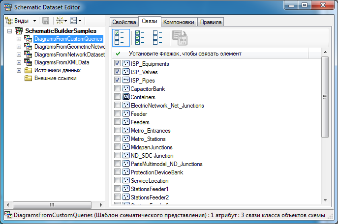 Вкладка Связи (Associations) шаблона схематического представления — конечная