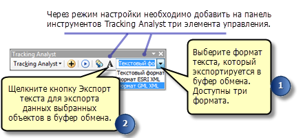 Копирование текста в буфер обмена с помощью панели инструментов Tracking Analyst