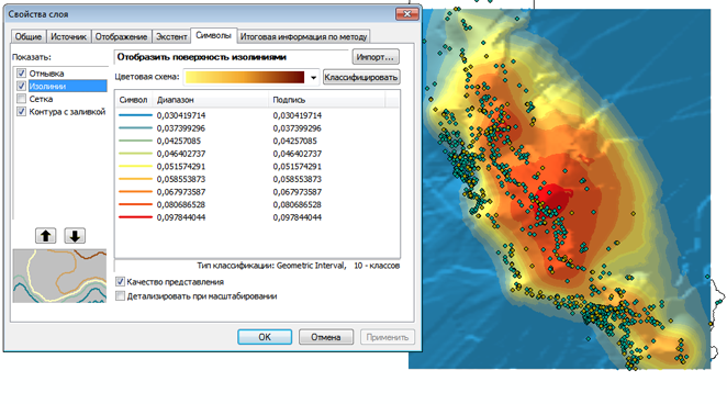 Сочетание изолиний, отмывки и контуров с заливкой Сочетание изолиний, отмывки и контуров с заливкой