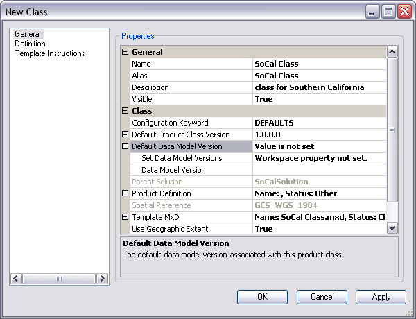 Default Data Model Version properties on the General pane on the New Class dialog box Default Data Model Version properties on the General pane on the New Class dialog box