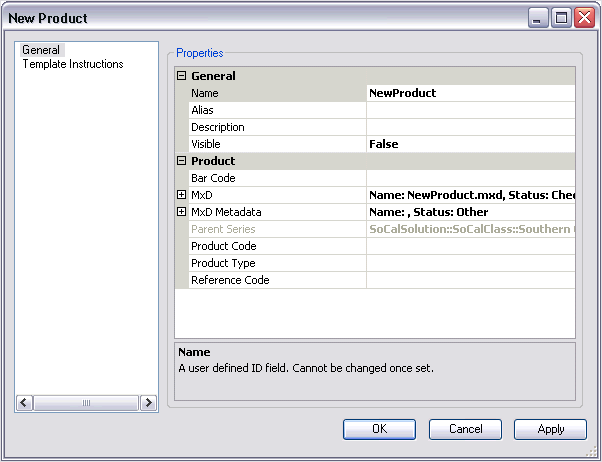 General tab on the New Product dialog box General tab on the New Product dialog box