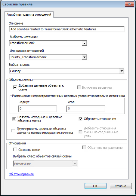 Задается страница Отношения (Relationship), предназначенная для добавления округов, связанных с объектами схемы TransformerBank Задается страница Отношения (Relationship), предназначенная для добавления округов, связанных с объектами схемы TransformerBank