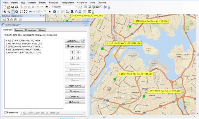 Остановки на карте Нью-Йорка Остановки на карте Нью-Йорка