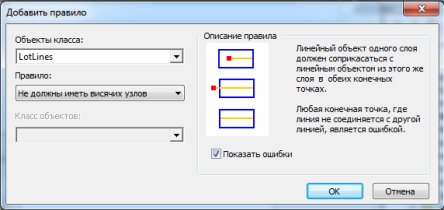 Добавление правила Не должны иметь висячих узлов (Must Not Have Dangles)