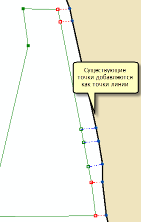 Существующие точки добавляются как точки линии