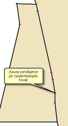 Линия изгибается до существующих точек