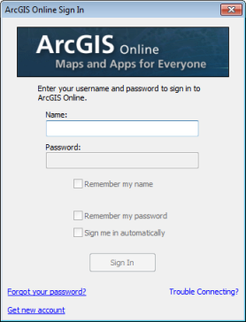 Диалоговое окно ArcGIS Online Войти
