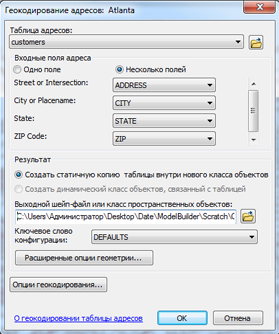 Диалоговое окно Геокодированные адреса: Атланта