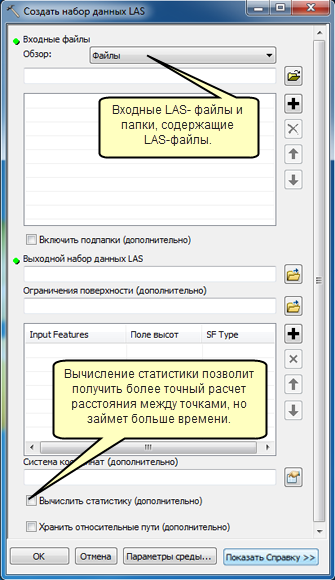 Инструмент геообработки Создать набор данных LAS