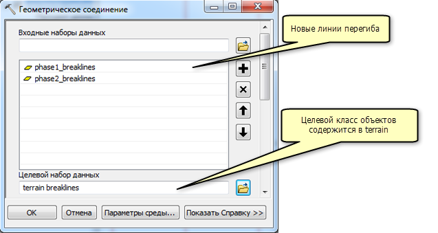 Диалоговое окно инструмента геообработки Геометрическое соединение (Append)