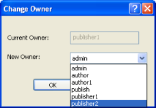 Изменение владельца опубликованного документа метаданных.