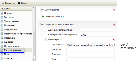 Укажите интернет-адрес для доступа к элементу на странице Распространение