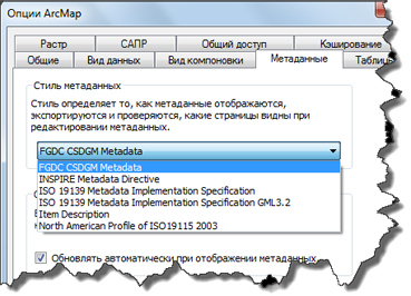 Выберите стиль метаданных FGDC