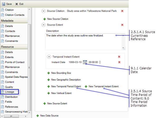 Resource Lineage page: Source Time Period of Content