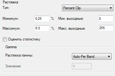 Опции свойств растяжки с применением Процента отсечения (Percent Clip)