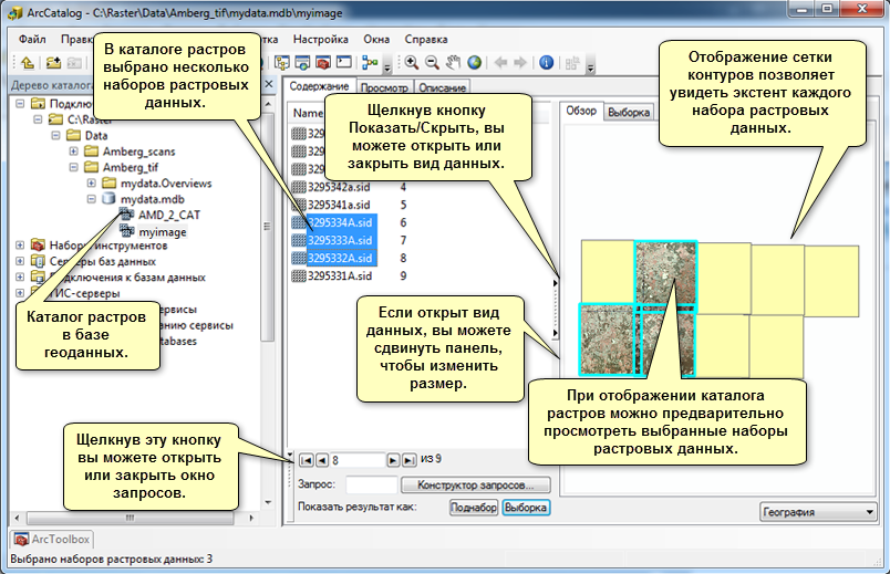 Изучение каталога растров в ArcCatalog