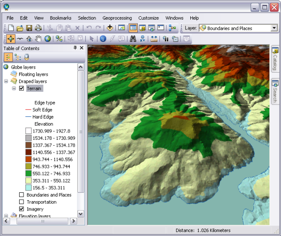 Слой Terrain в ArcGlobe