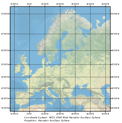 Пример: карта Европы с градусной сеткой.