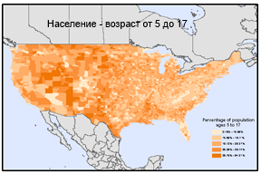 Пример карты с использованием градуированных цветов