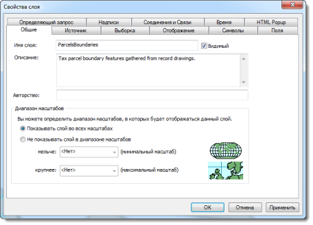 The Layer Properties dialog box with tabs