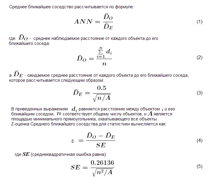 Расчеты для статистического показателя Среднее ближайшее соседство
