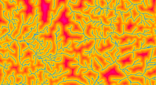 Streams on the resulting distance from streams layer