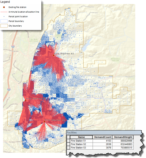 Map showing location-allocation analysis of individual land parcels