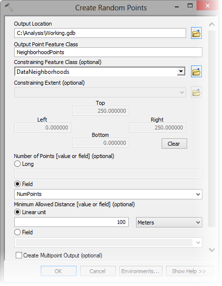 Create Random Point tool parameters