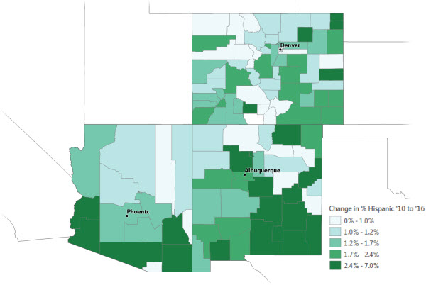 Change in Hispanic population