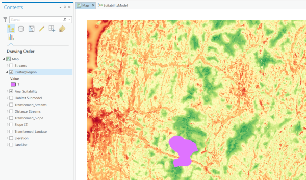 Adding the ExistingRegion dataset to the Contents pane